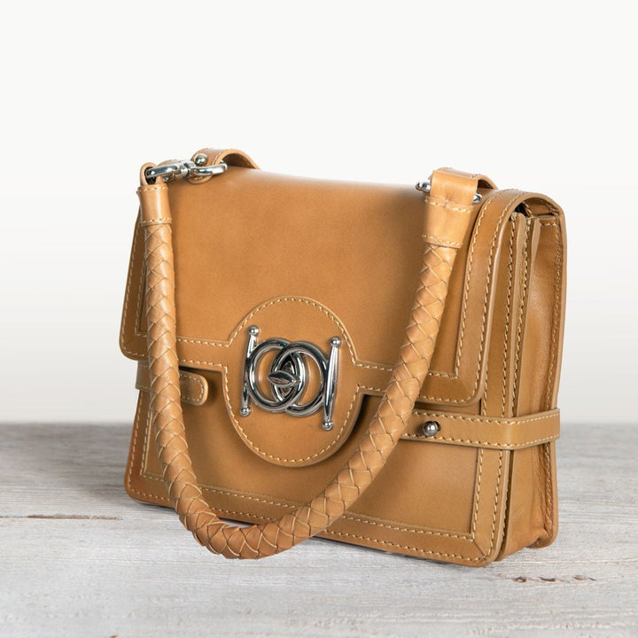 Bella -  Horse Bit Talisman Crossbody Luxury Leather Handbag in Caramel