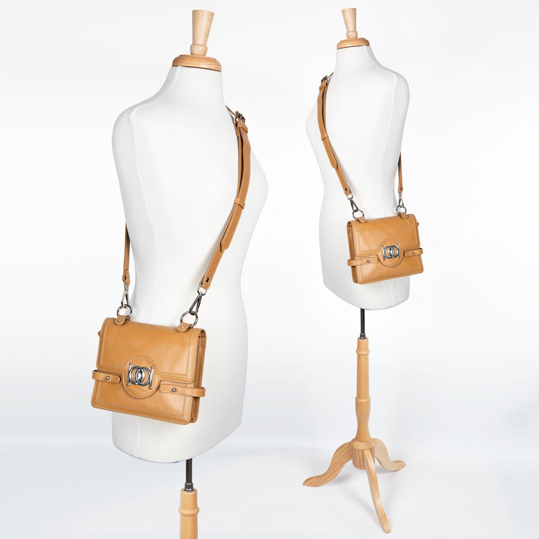 Bella -  Horse Bit Talisman Crossbody Luxury Leather Handbag in Caramel