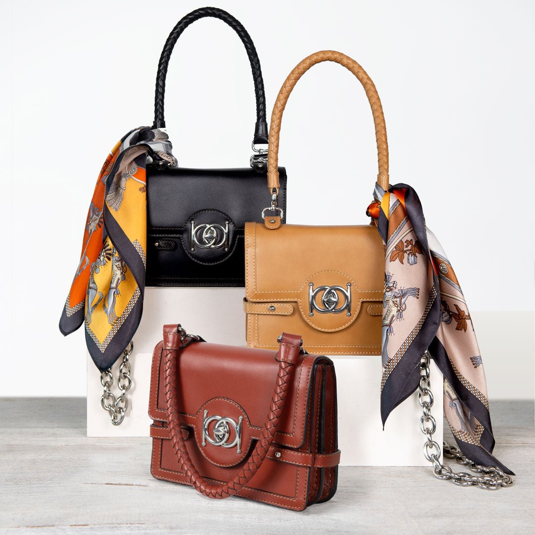 Bella -  Horse Bit Talisman Crossbody Luxury Leather Handbag in Caramel