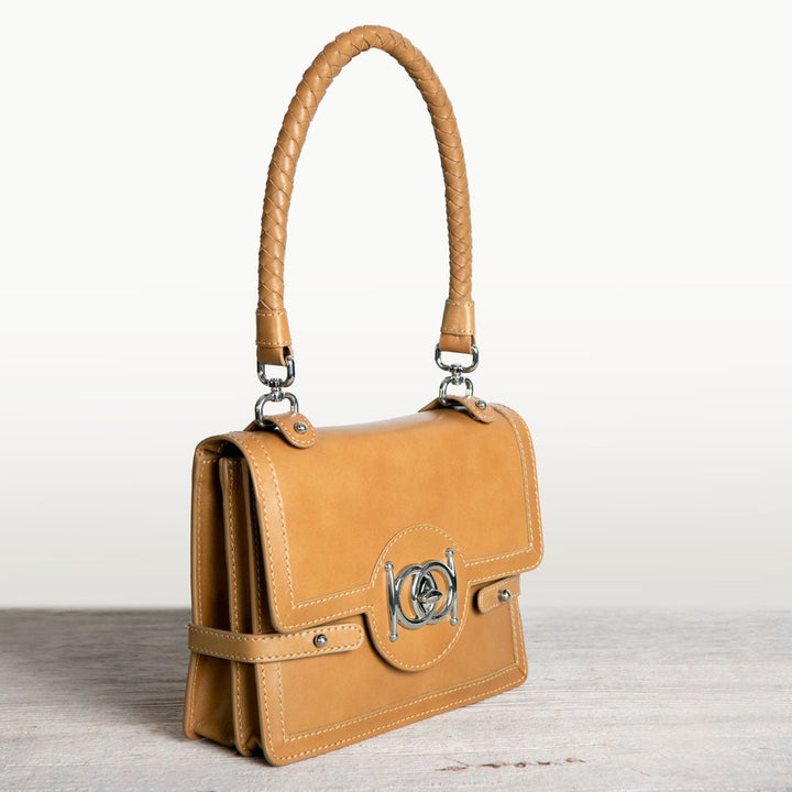 Bella -  Horse Bit Talisman Crossbody Luxury Leather Handbag in Caramel
