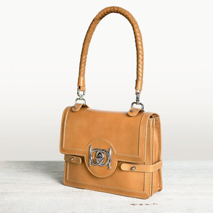 Bella -  Horse Bit Talisman Crossbody Luxury Leather Handbag in Caramel