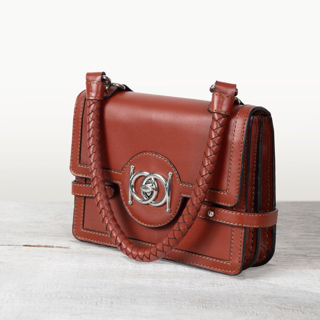Bella - Horse Bit Talisman Crossbody Luxury Leather Handbag in Cognac from KADOU Boutique