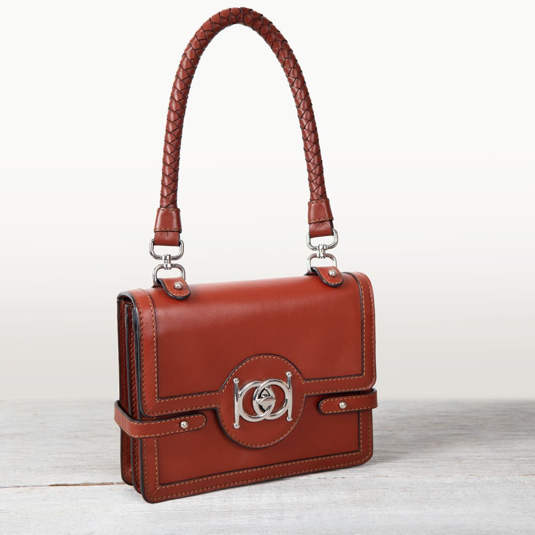 Bella -  Horse Bit Talisman Crossbody Luxury Leather Handbag in Cognac