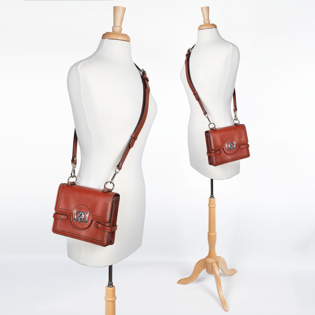 Bella -  Horse Bit Talisman Crossbody Luxury Leather Handbag in Cognac