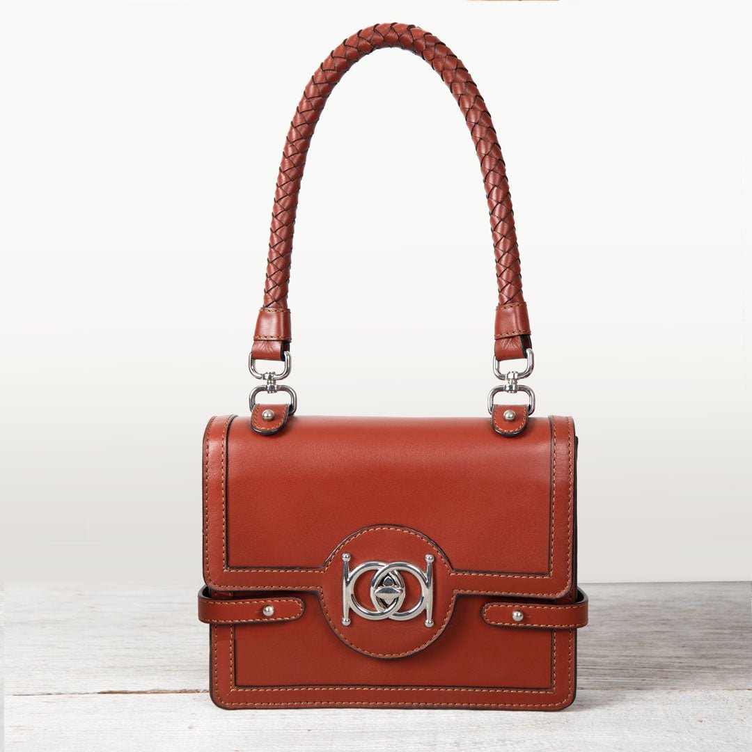 Bella -  Horse Bit Talisman Crossbody Luxury Leather Handbag in Cognac