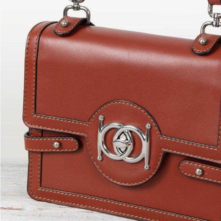 Bella - Horse Bit Talisman Crossbody Luxury Leather Handbag in Cognac from KADOU Boutique