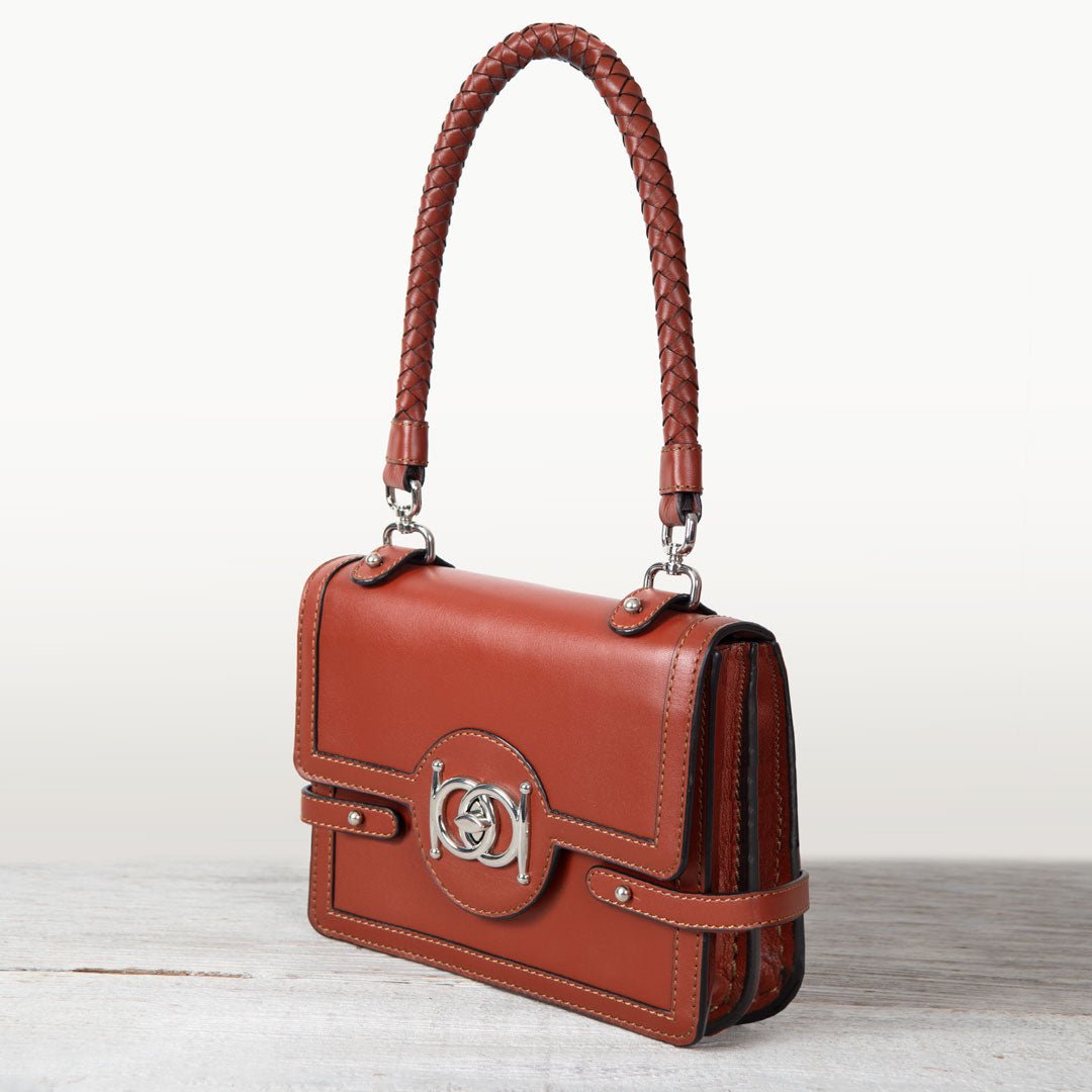 Bella - Horse Bit Talisman Crossbody Luxury Leather Handbag in Cognac from KADOU Boutique