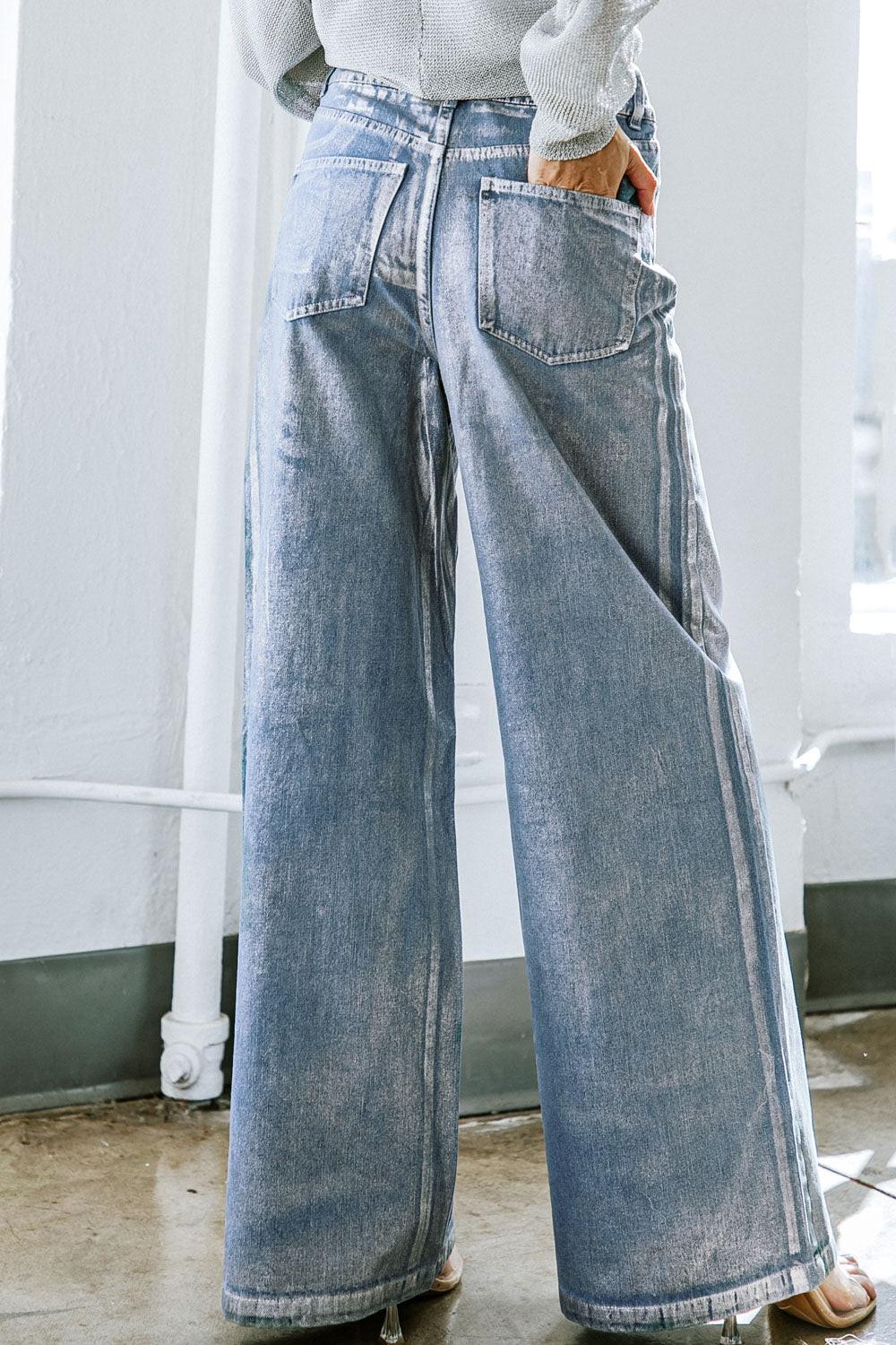 Peace and Joy Foil Coated Denim Pants from KADOU Boutique