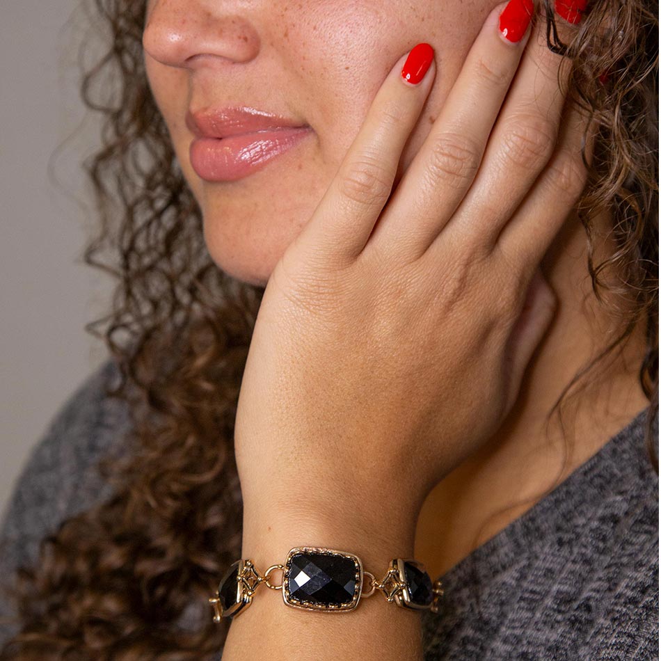 Black Onyx Golden Link Bracelet from KADOU Boutique