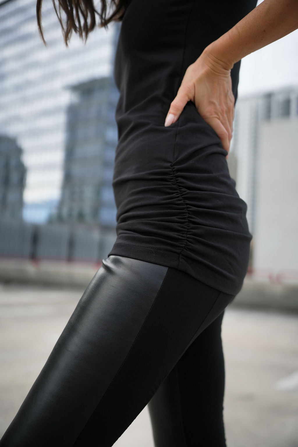 Cotton Lycra Ruche Tank - Black from KADOU Boutique