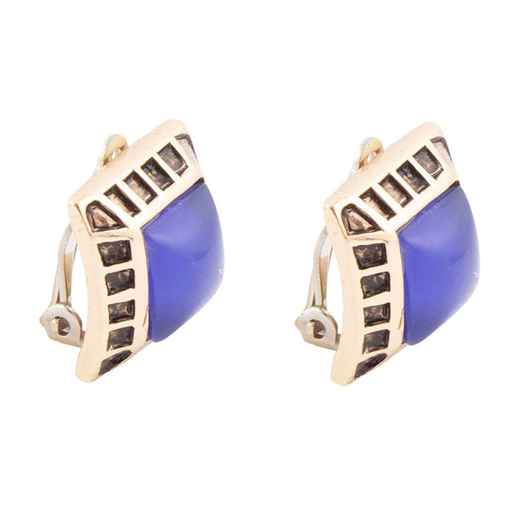 Blue Agate Golden Clip Earrings