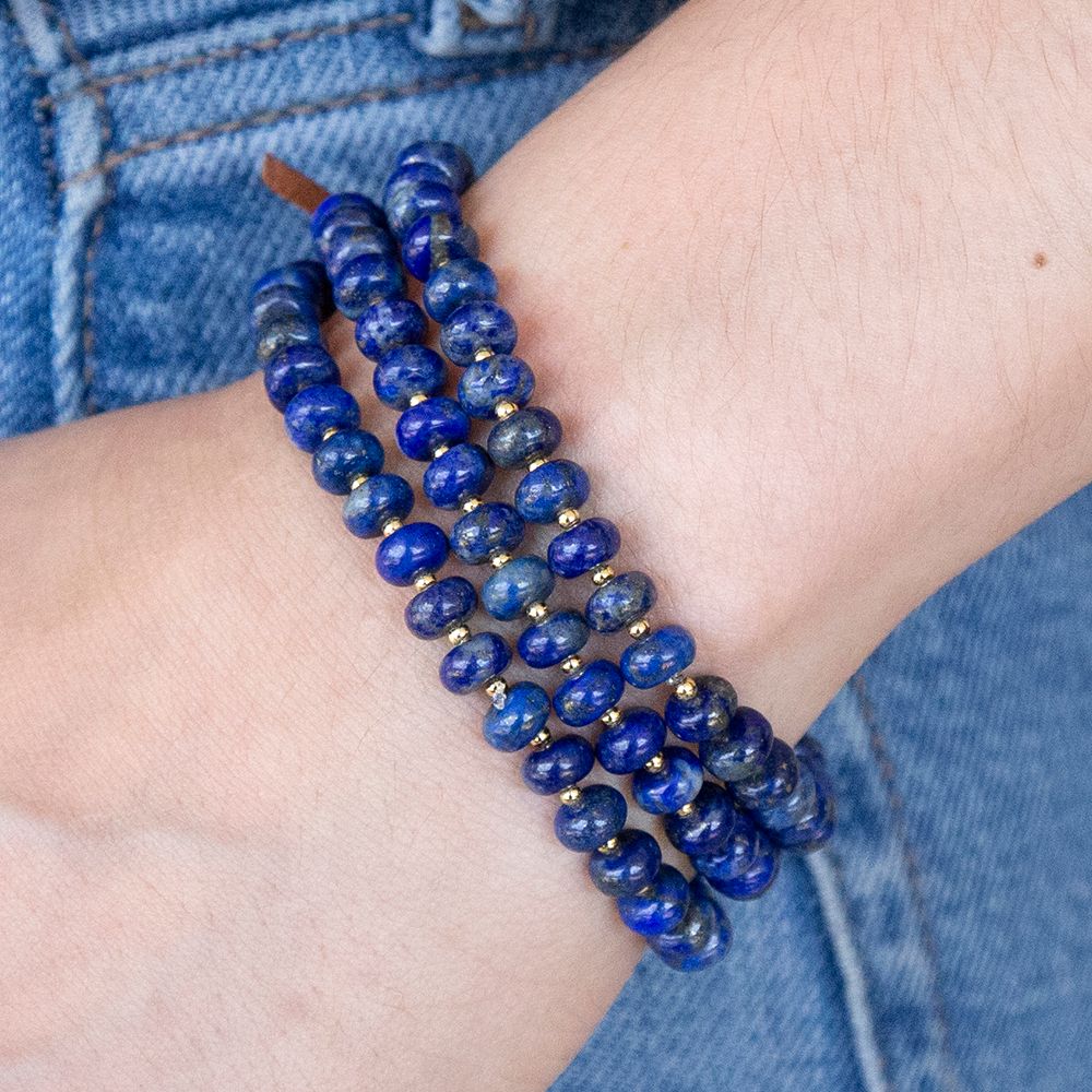 Blue Lapis Triple Strand Golden Bracelet Set from KADOU Boutique