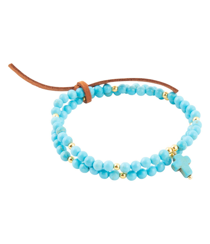 Blue Magnesite Golden Charm Stretch Bracelet Set