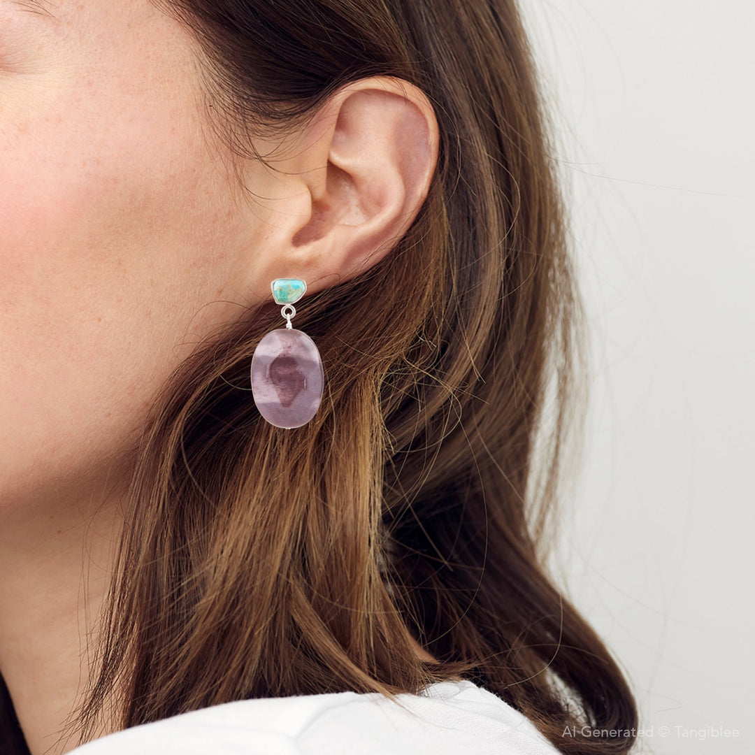 Blue Turquoise and Brown Mookaite Drop Earrings