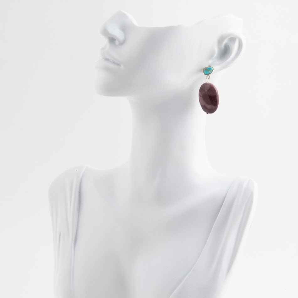Blue Turquoise and Brown Mookaite Drop Earrings