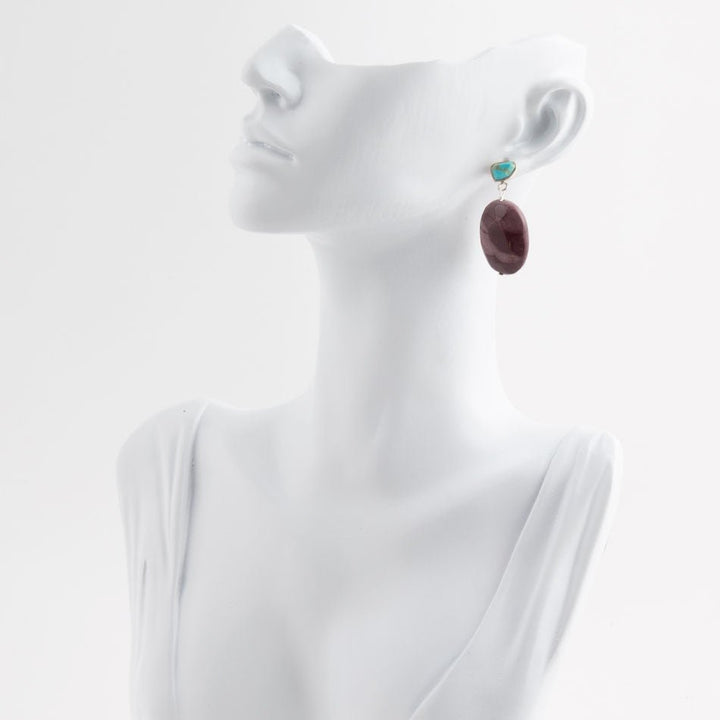Blue Turquoise and Brown Mookaite Drop Earrings