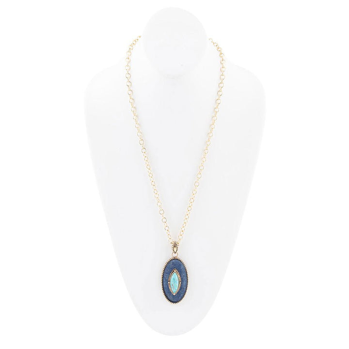 Stacked Blue Turquoise and Denim Golden Pendant Necklace