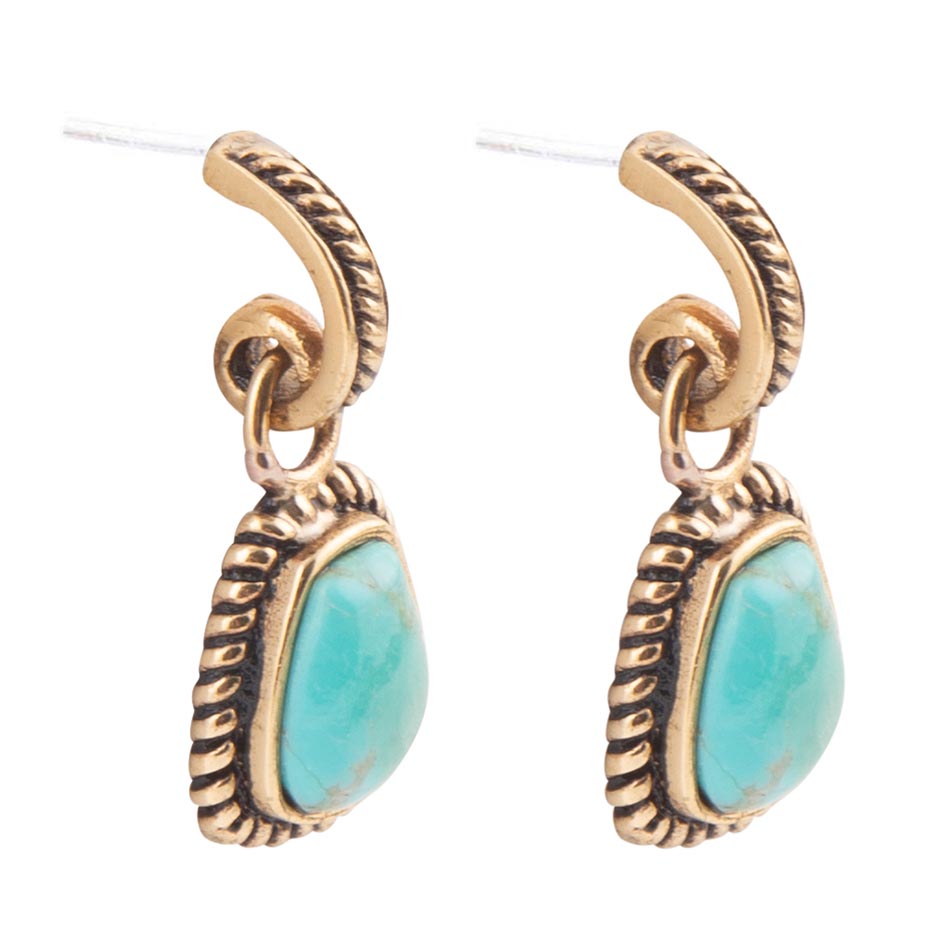 Blue Turquoise Golden Roped Earrings from KADOU Boutique