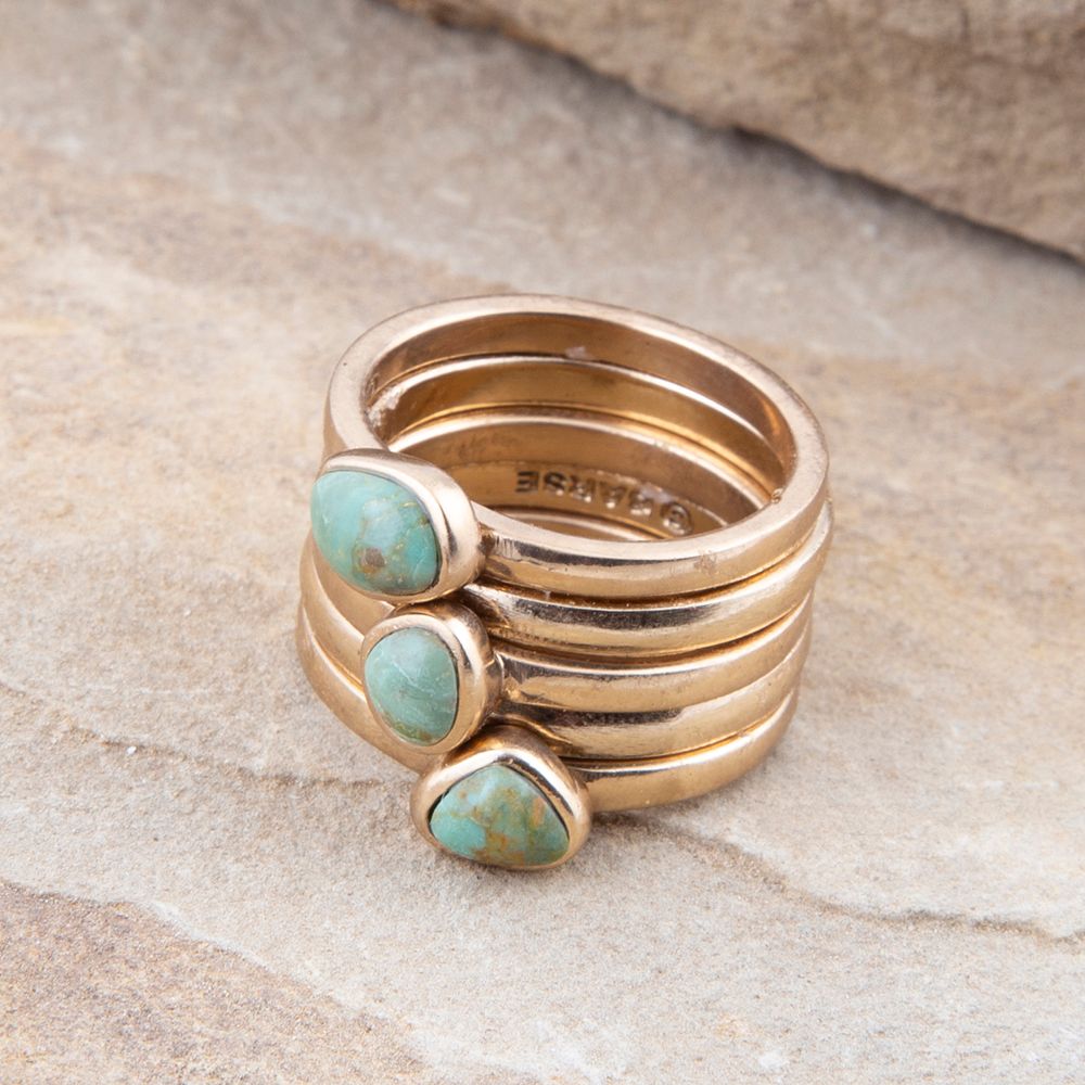 Blue Turquoise Golden Stacking Ring Set from KADOU Boutique