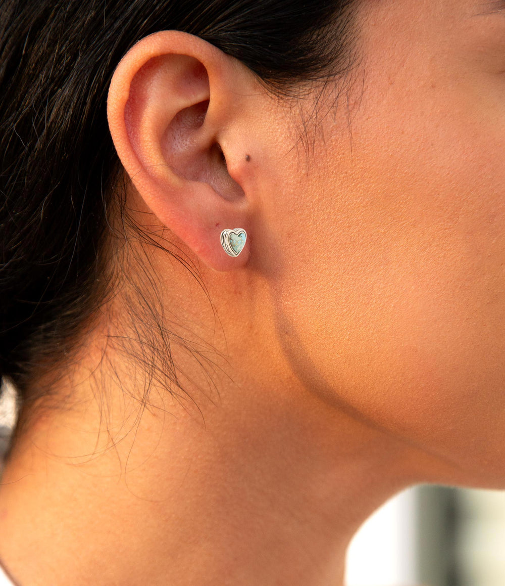 Heart Blue Turquoise Golden Stud Earrings from KADOU Boutique