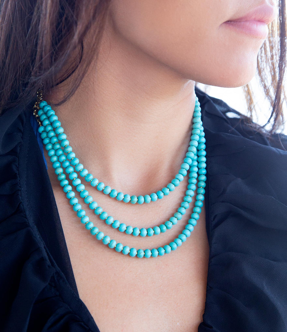 Blue Turquoise Magnesite Golden Necklace from KADOU Boutique