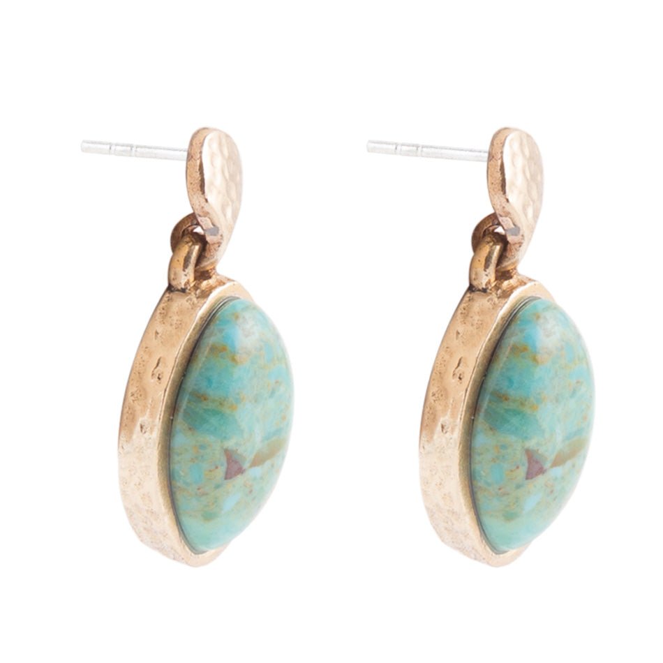 Blue Turquoise Oval Shape Golden Drop Errings from KADOU Boutique