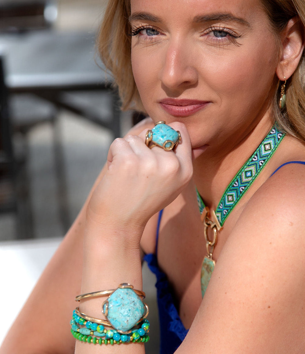 Blue Turquoise Rhombus Statement Cuff Bracelet from KADOU Boutique