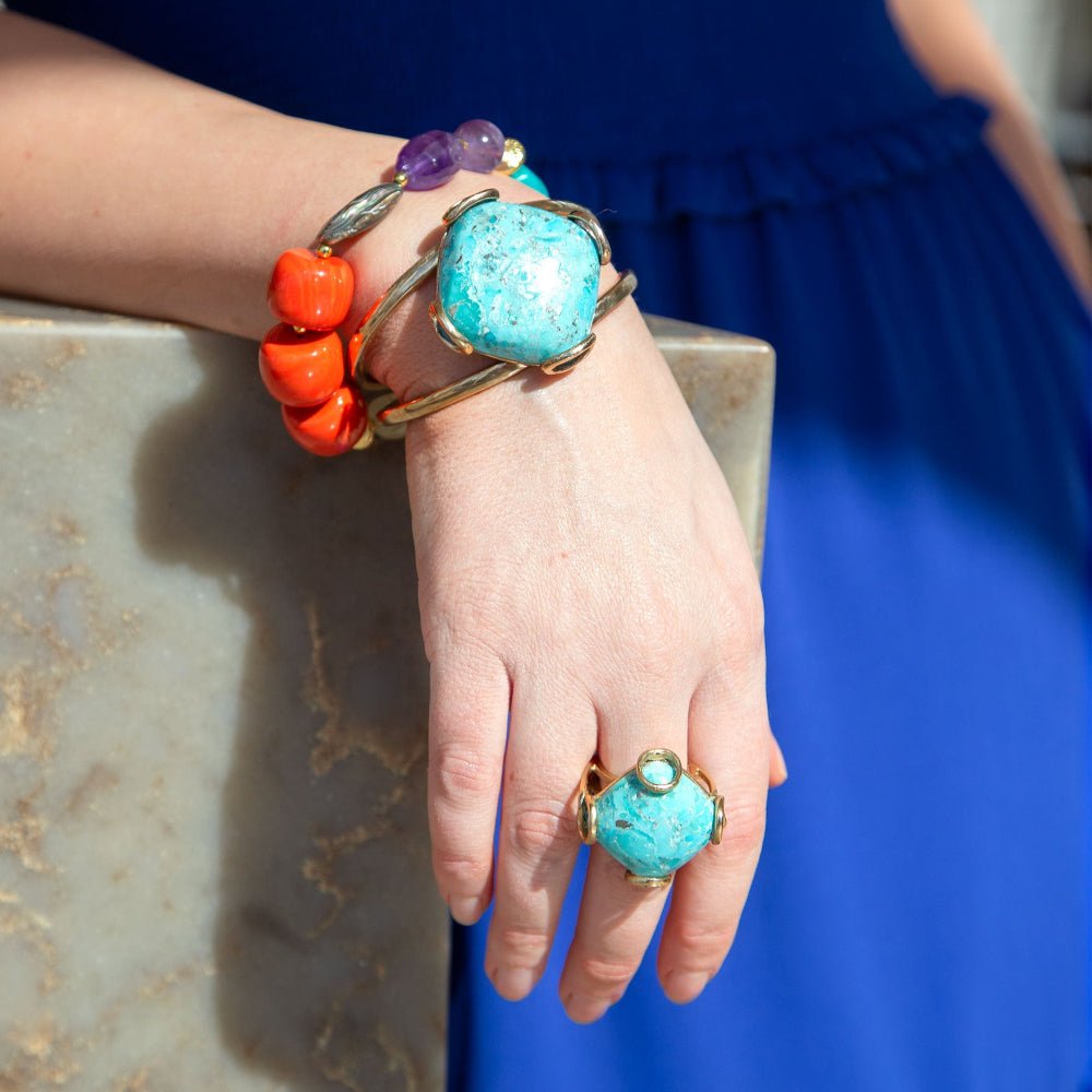 Blue Turquoise Rhombus Statement Ring from KADOU Boutique