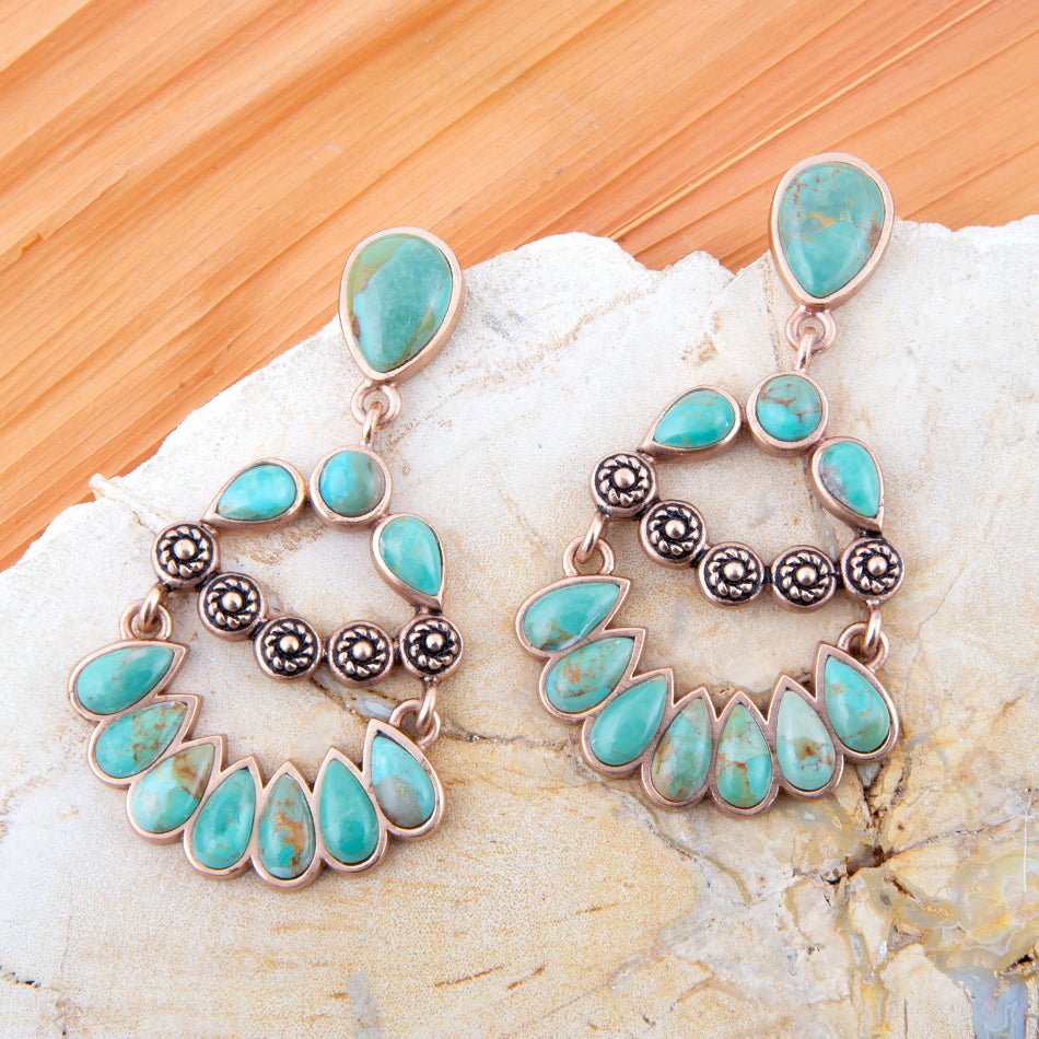 Botanical Green Turquoise Golden Statement Earrings from KADOU Boutique