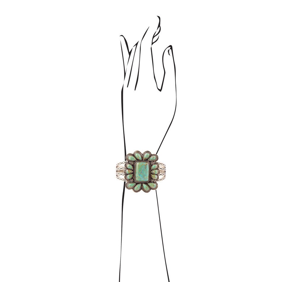 Blue Turquoise Golden Statement Cuff Bracelet from KADOU Boutique