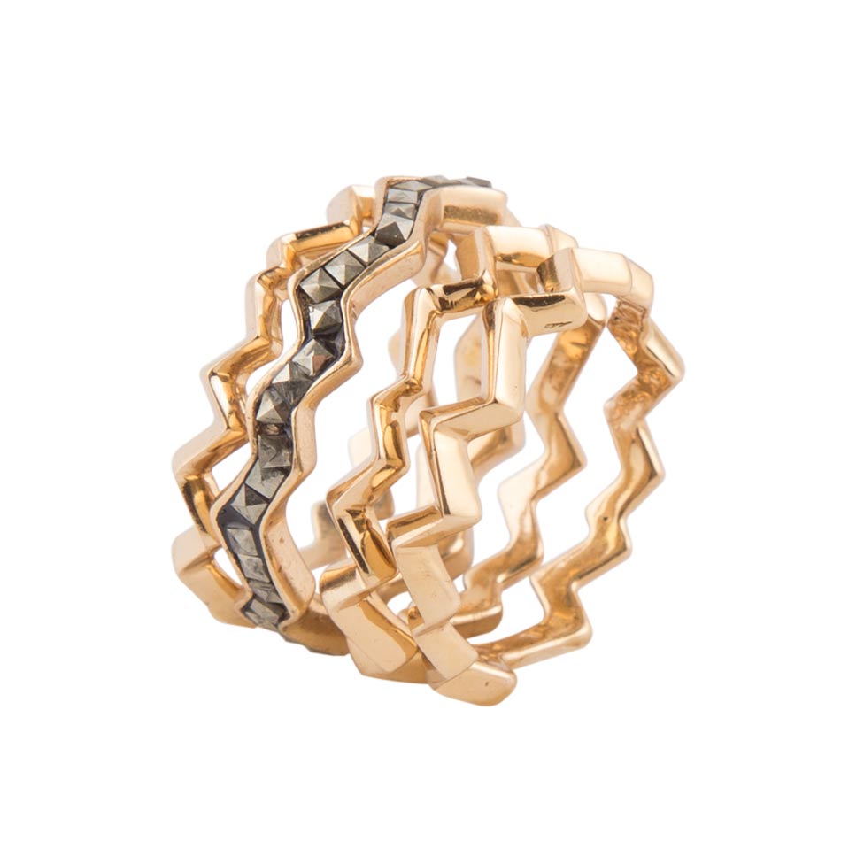 Marcasite and Bronze Stack Ring Set