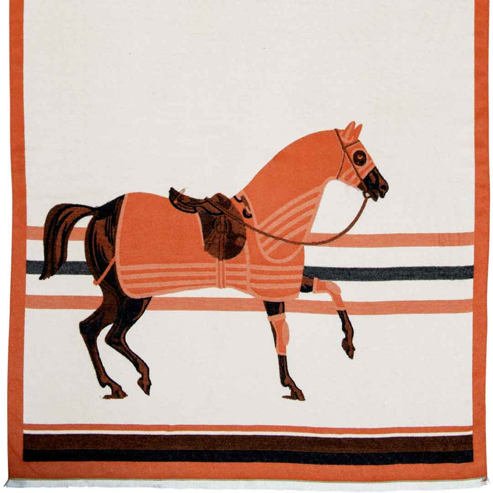 Cali - Tangerine Equestrian Motif Luxe Shawl from KADOU Boutique
