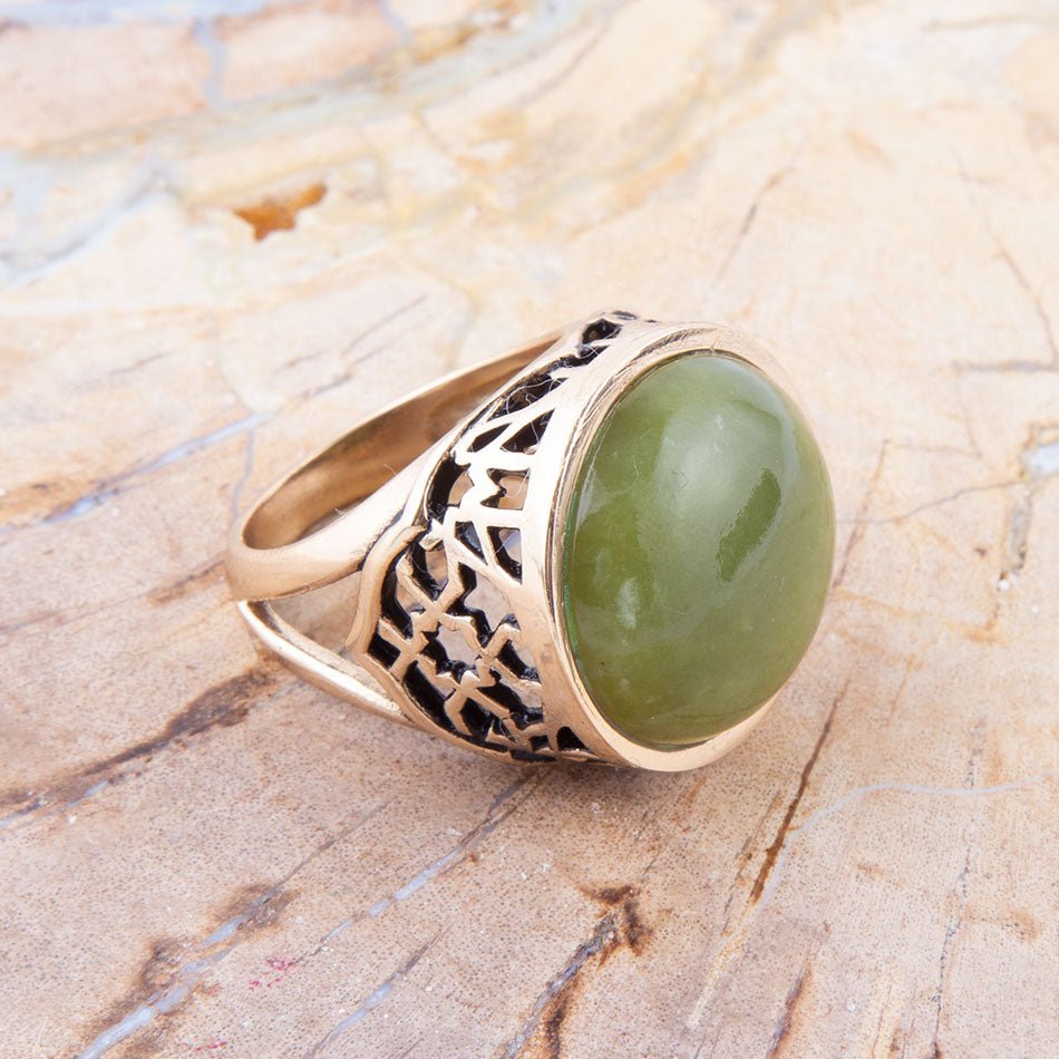 Green Canadian Jade Golden Statement Ring from KADOU Boutique