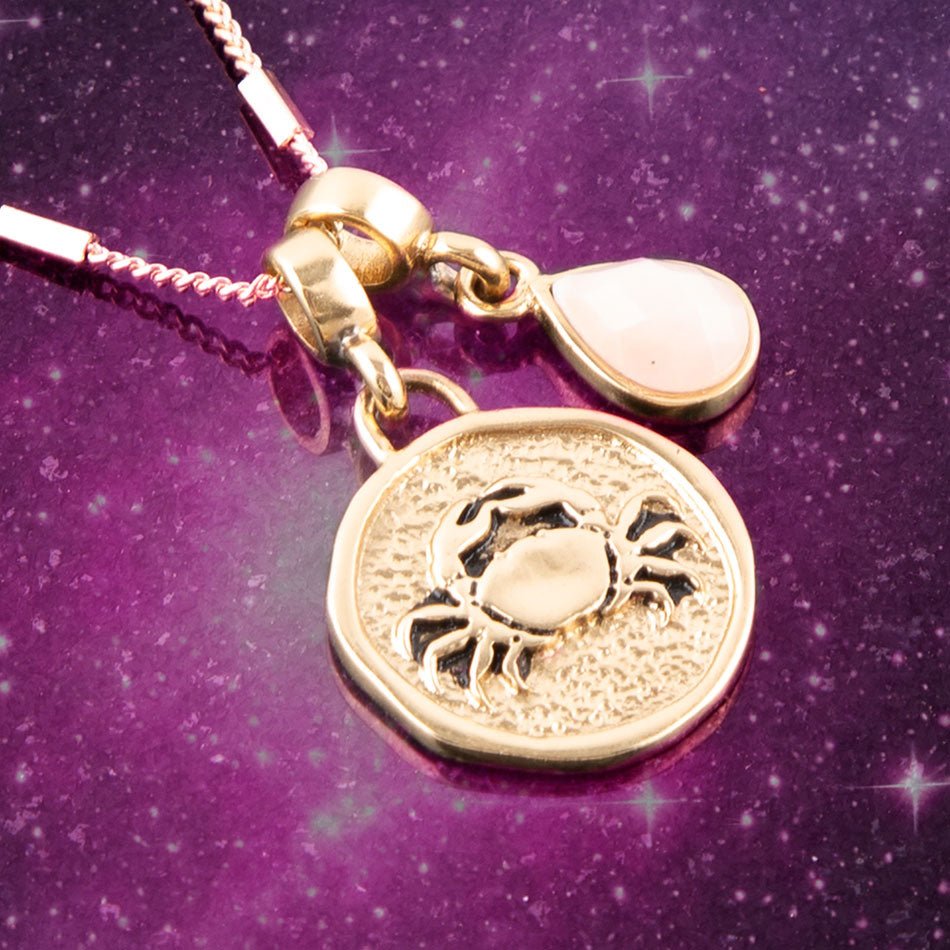 Cancer - Zodiac Pink Opal Golden Charm Necklace from KADOU Boutique