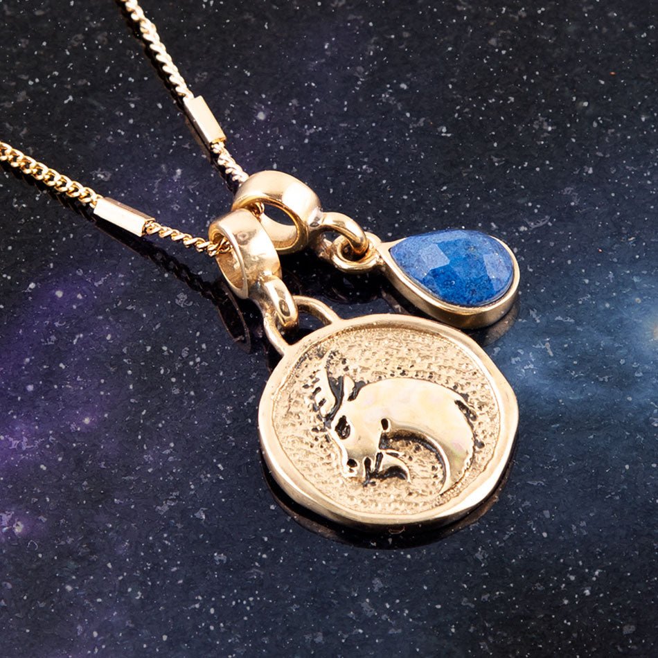 Capricorn - Zodiac Blue Lapis Golden Charm Necklace from KADOU Boutique