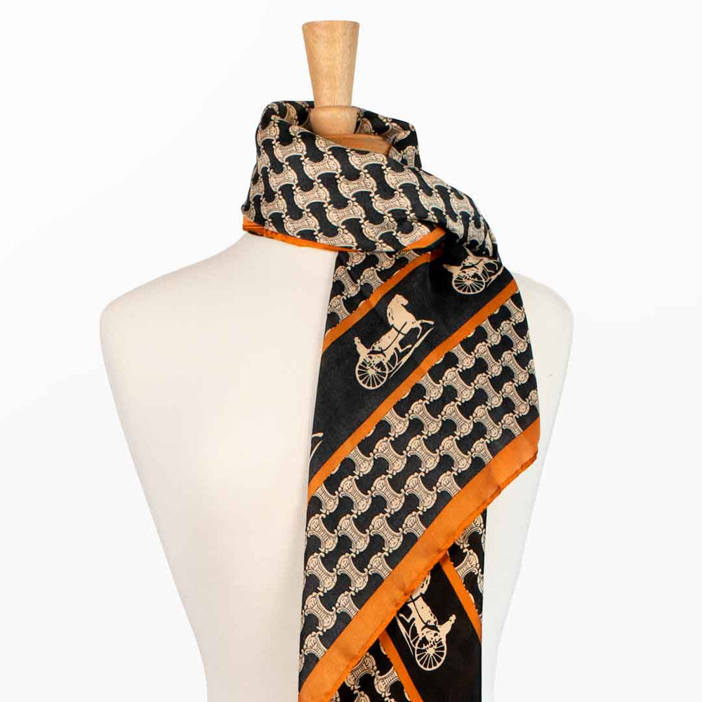 Carriage - Stylized Equestrian Scarf in Tangerine and Black from KADOU Boutique