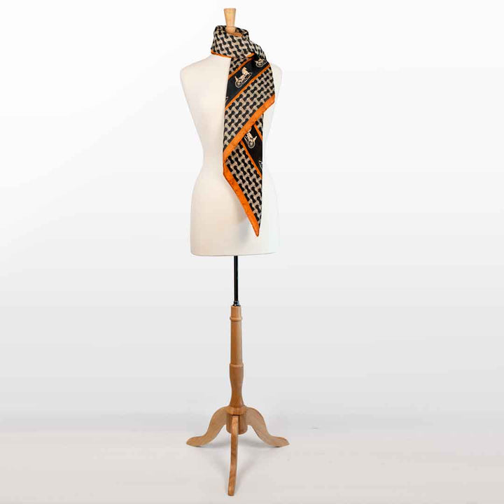 Carriage - Stylized Equestrian Scarf in Tangerine and Black