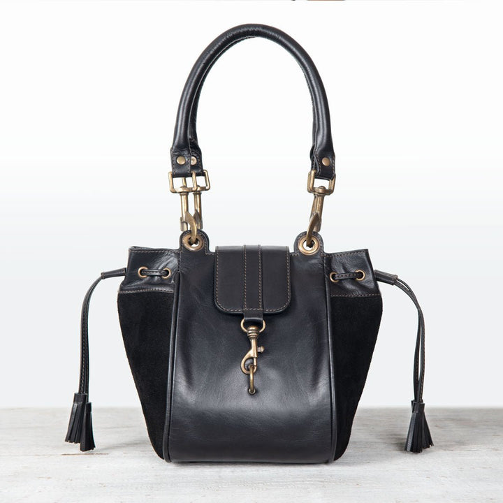 Cassidy - Luxury Leather Bucket Handbag in Black
