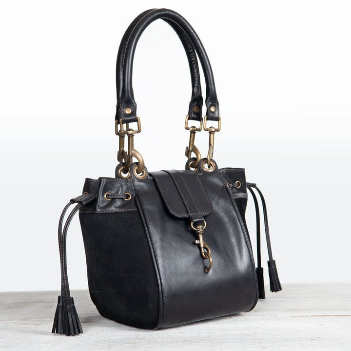 Cassidy - Luxury Leather Bucket Handbag in Black