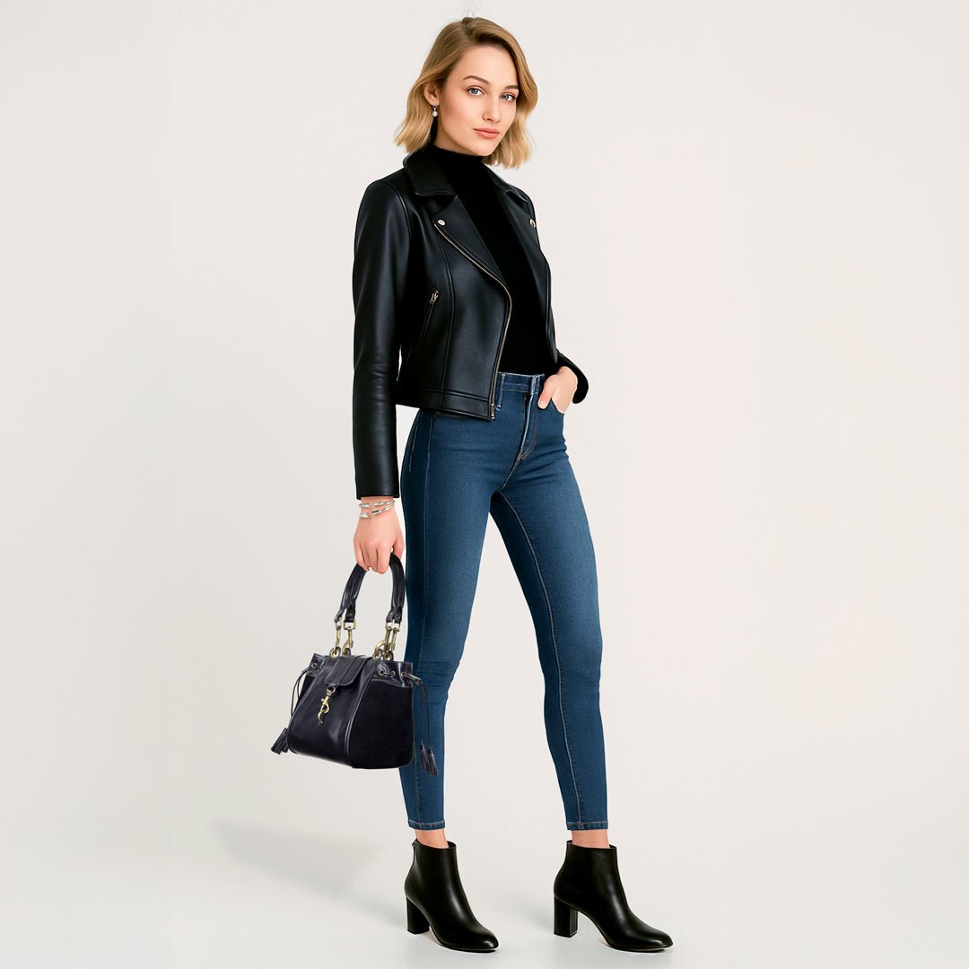Cassidy - Luxury Leather Bucket Handbag in Black