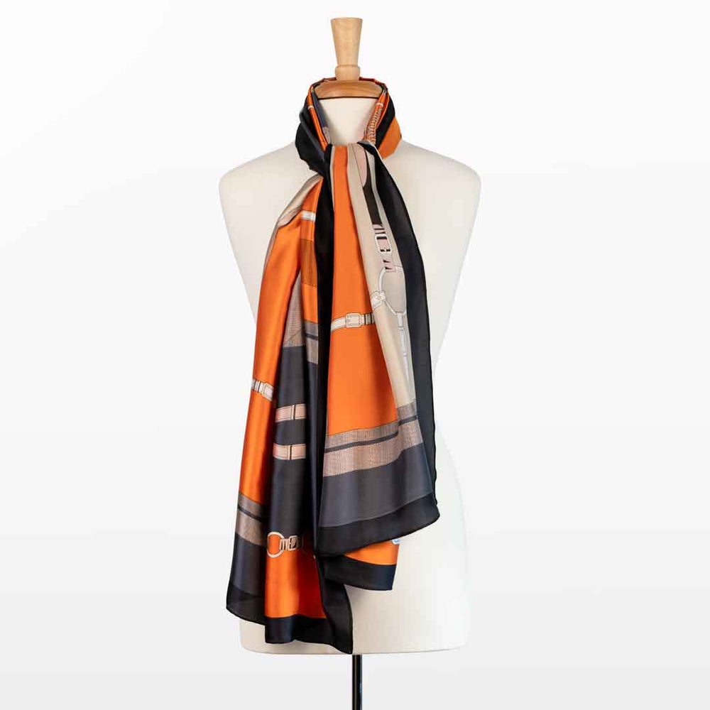 Celine - Stylized Equestrian Scarf in Tangerine and Deep Blue from KADOU Boutique
