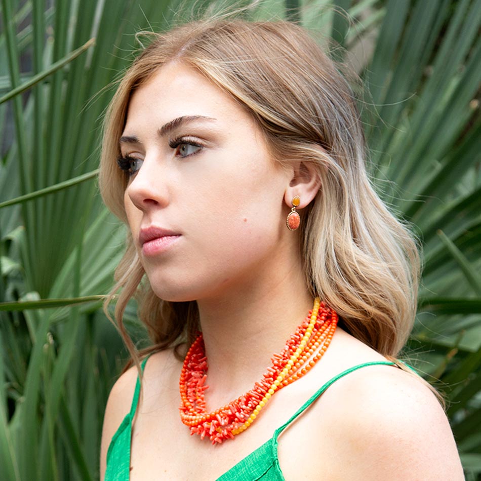 Celosia coral torsade necklace with gold tone details