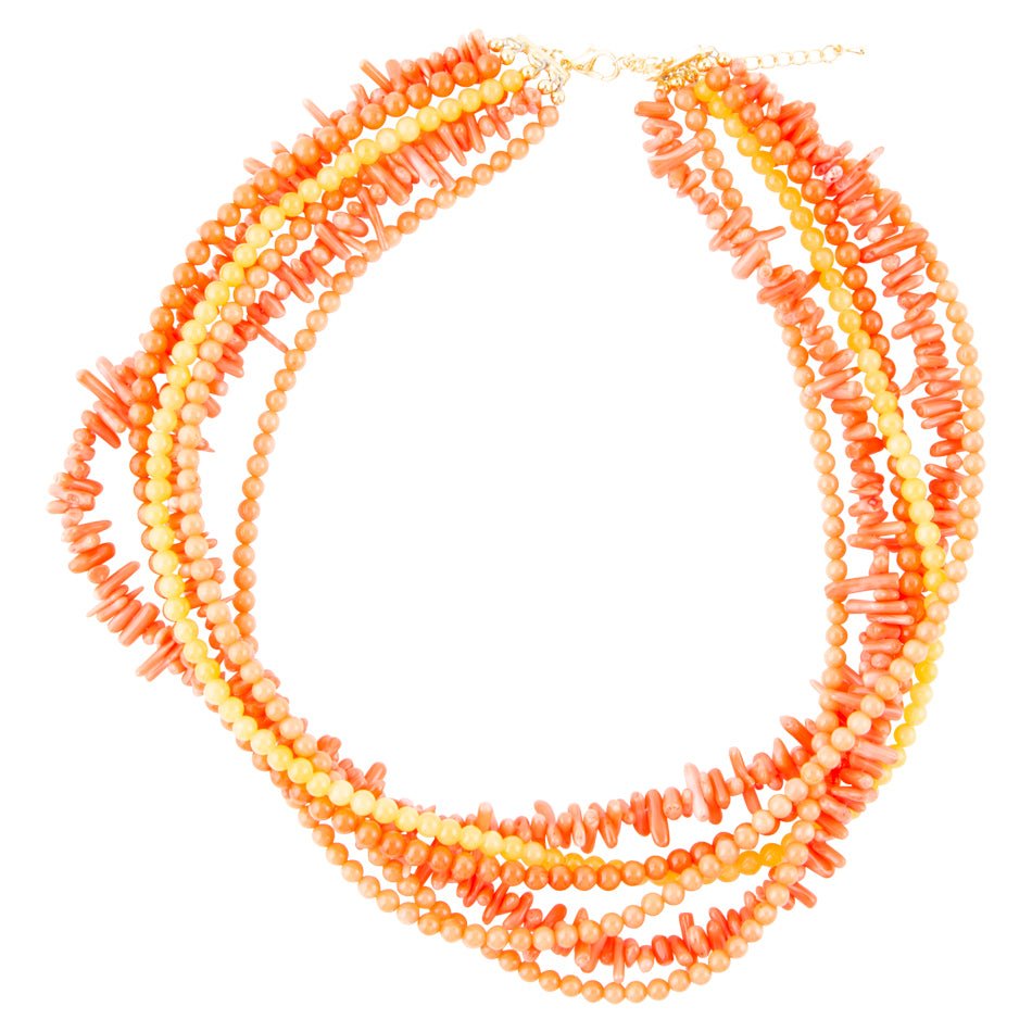 Celosia coral torsade necklace with gold tone details