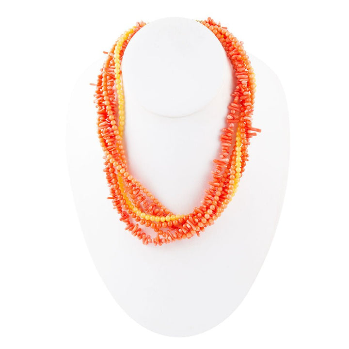 Celosia coral torsade necklace with gold tone details