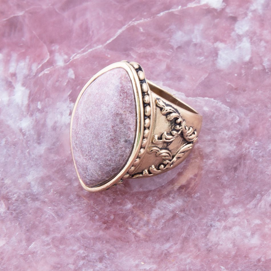 Champion Pink Rhodonite Golden Cocktail Ring from KADOU Boutique