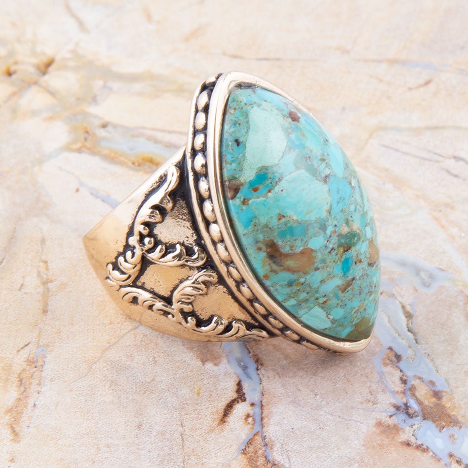 Champion Blue Turquoise Golden Cocktail Ring from KADOU Boutique