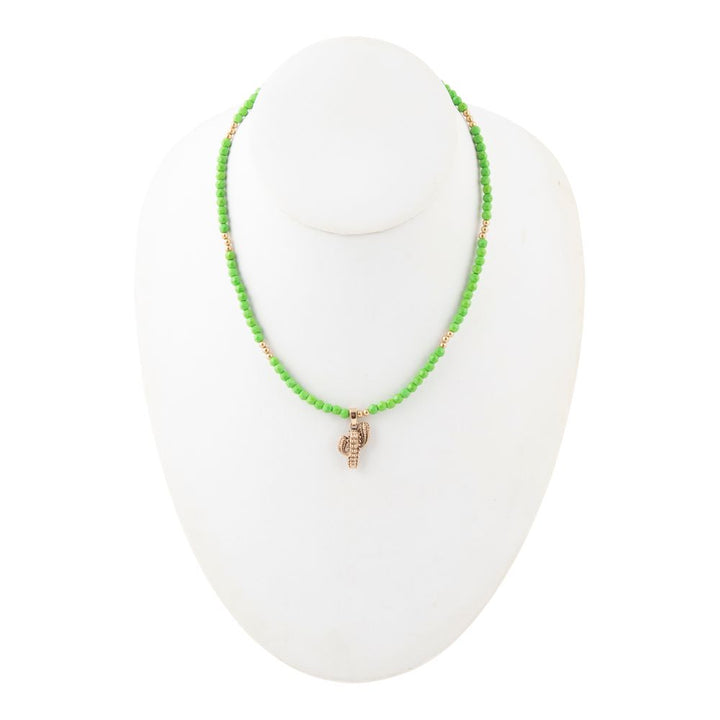 Charmed Cactus Lime Green Turquoise Golden Pendant Necklace