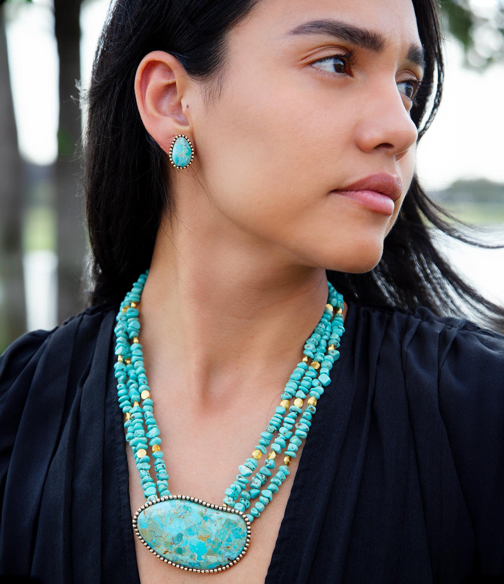 Clip On Blue Turquoise Golden Earrings from KADOU Boutique