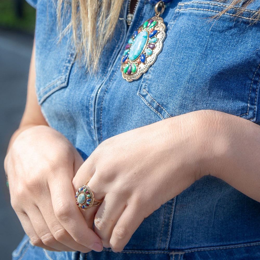 Concho Colorful Golden Statement Ring from KADOU Boutique