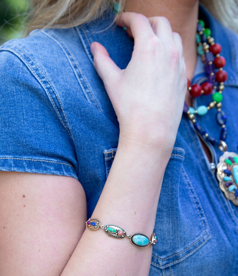Concho Colorful Golden Link Bracelet from KADOU Boutique
